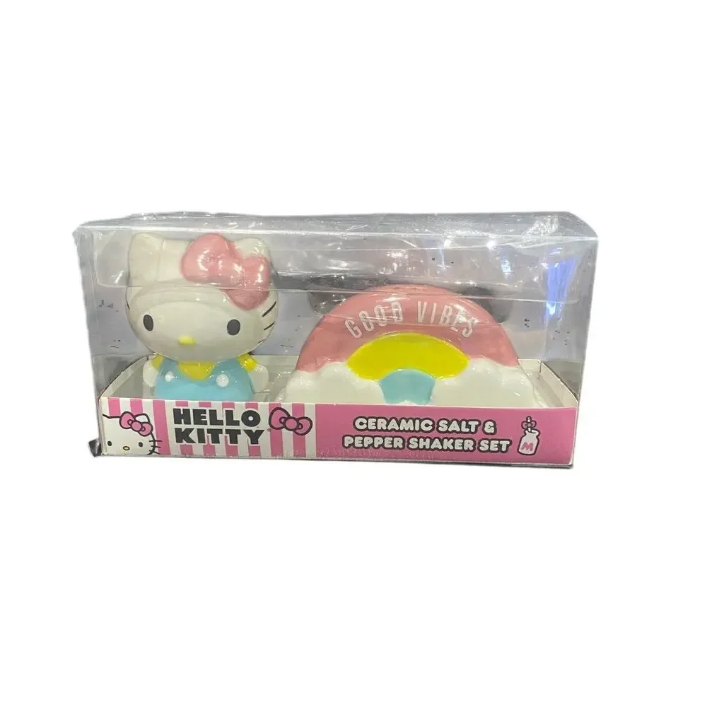 Sanrio Hello Kitty and Rainbow Ceramic Salt and Pepper Shaker Set nwt